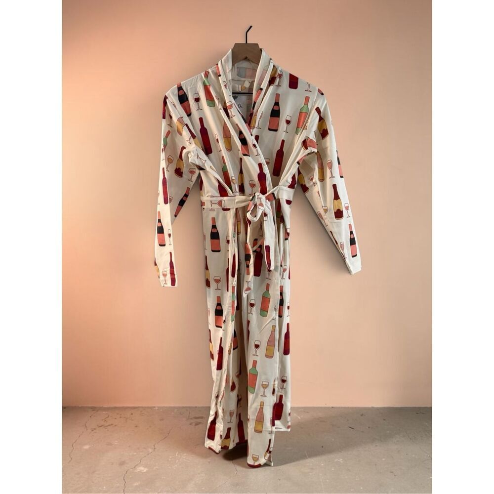 NWT Monica + Andy Women’s Printed Organic Cotton Lounge Robe - XS/S - Wine Night - Picture 2 of 4